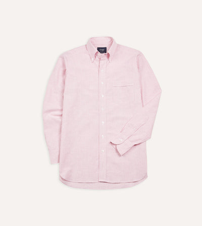 Pink Ticking Stripe Cotton Oxford Cloth Button-Down Shirt – Drakes US