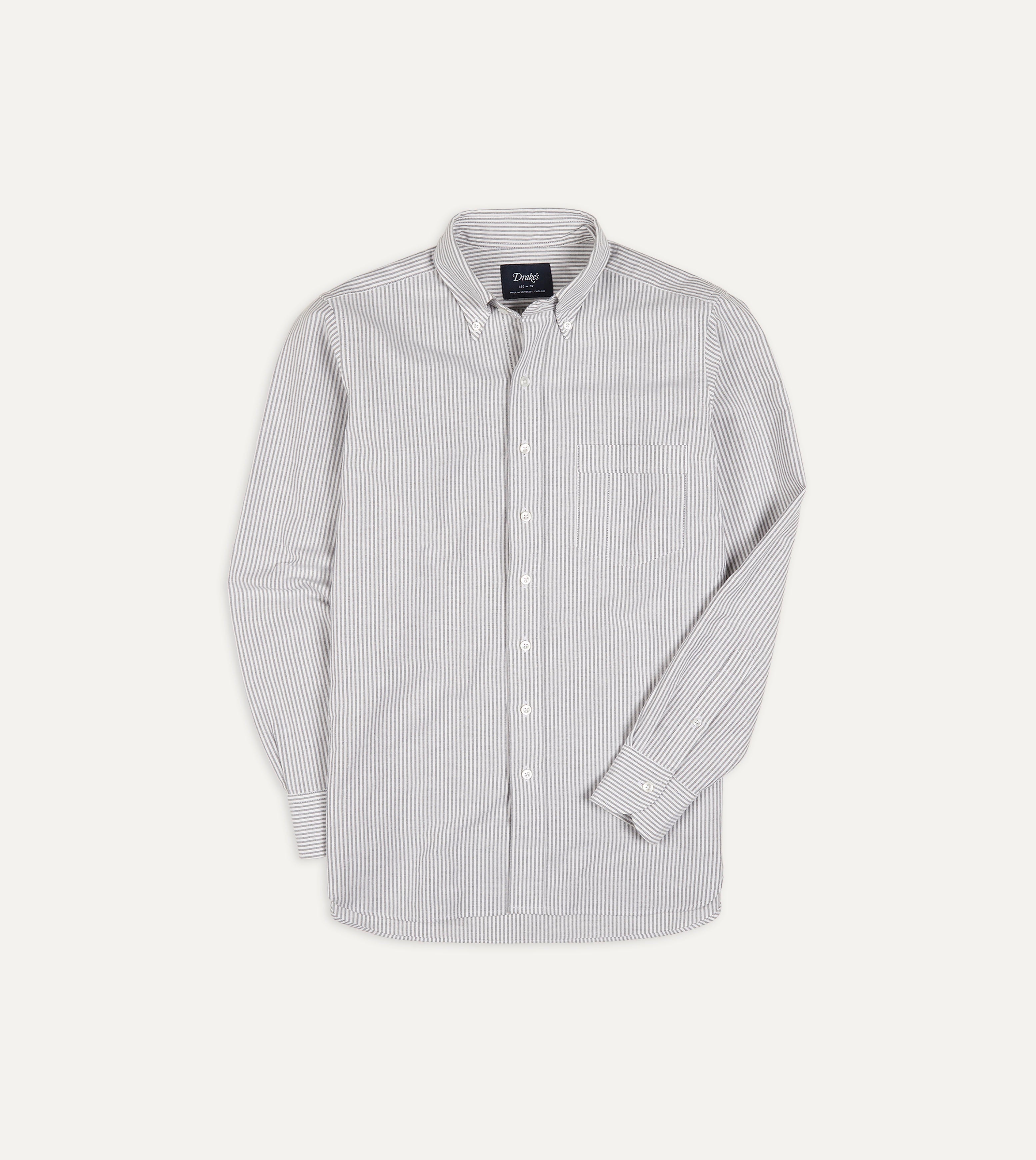 Black Ticking Stripe Cotton Oxford Cloth Button-Down Shirt – Drakes US