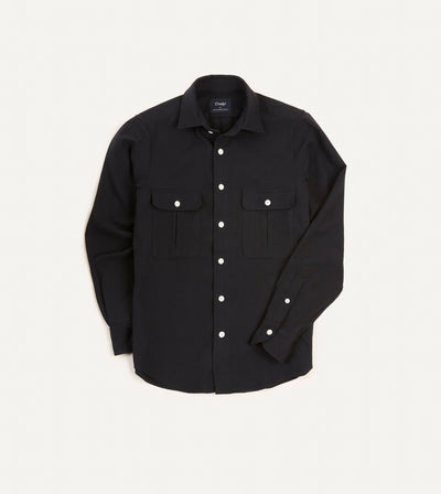 Dark Navy Wool Two-Pocket Work Shirt – Drakes US