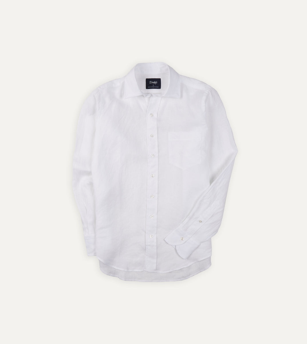 White Linen Spread Collar Shirt – Drakes US