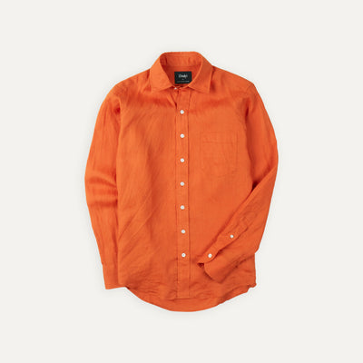 Drake's Linen Button-Up Shirt in Orange at Nordstrom, Size Small