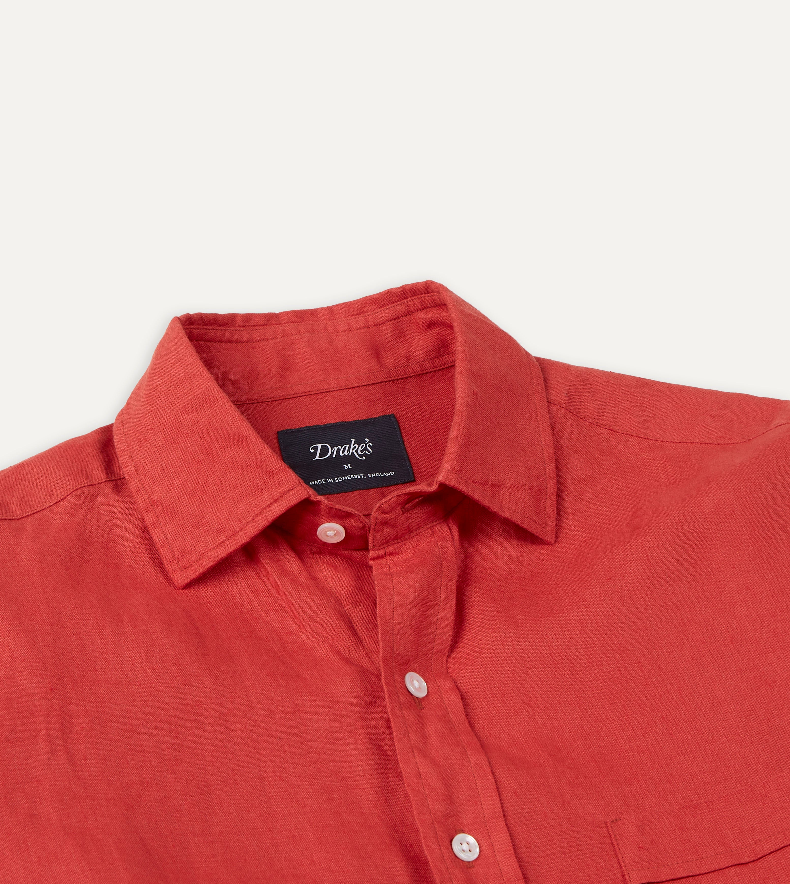 Red Linen Spread Collar Shirt – Drakes US