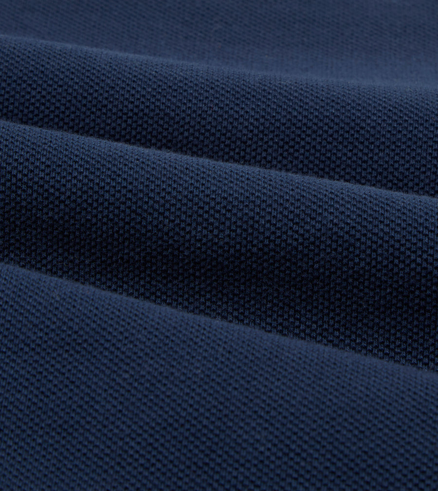 Light Navy Pique Cotton Long-Sleeve Polo Shirt