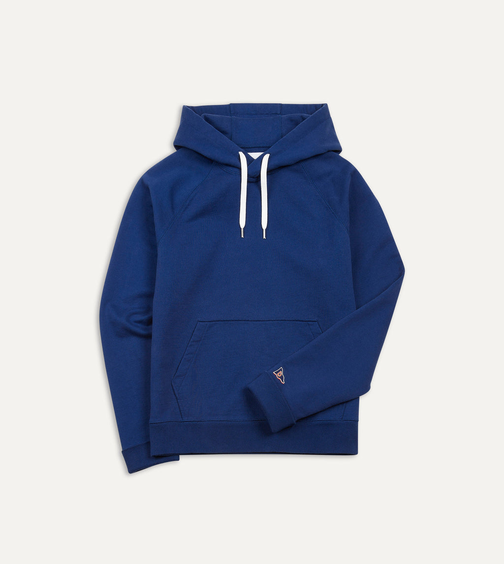 Navy Cotton Hooded Sweatshirt – Drakes US