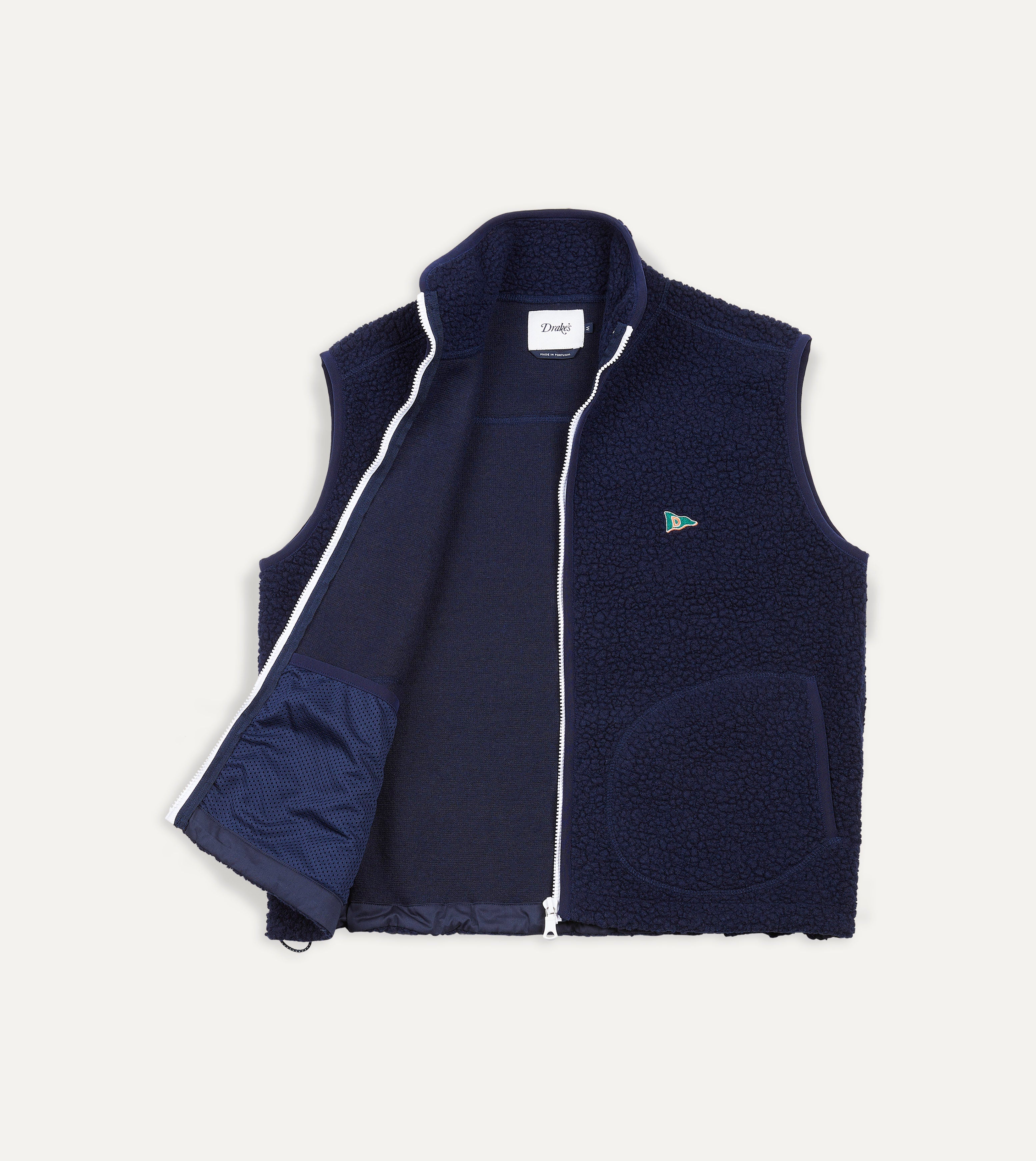 Navy Boucle Wool Zip Fleece Vest – Drakes US