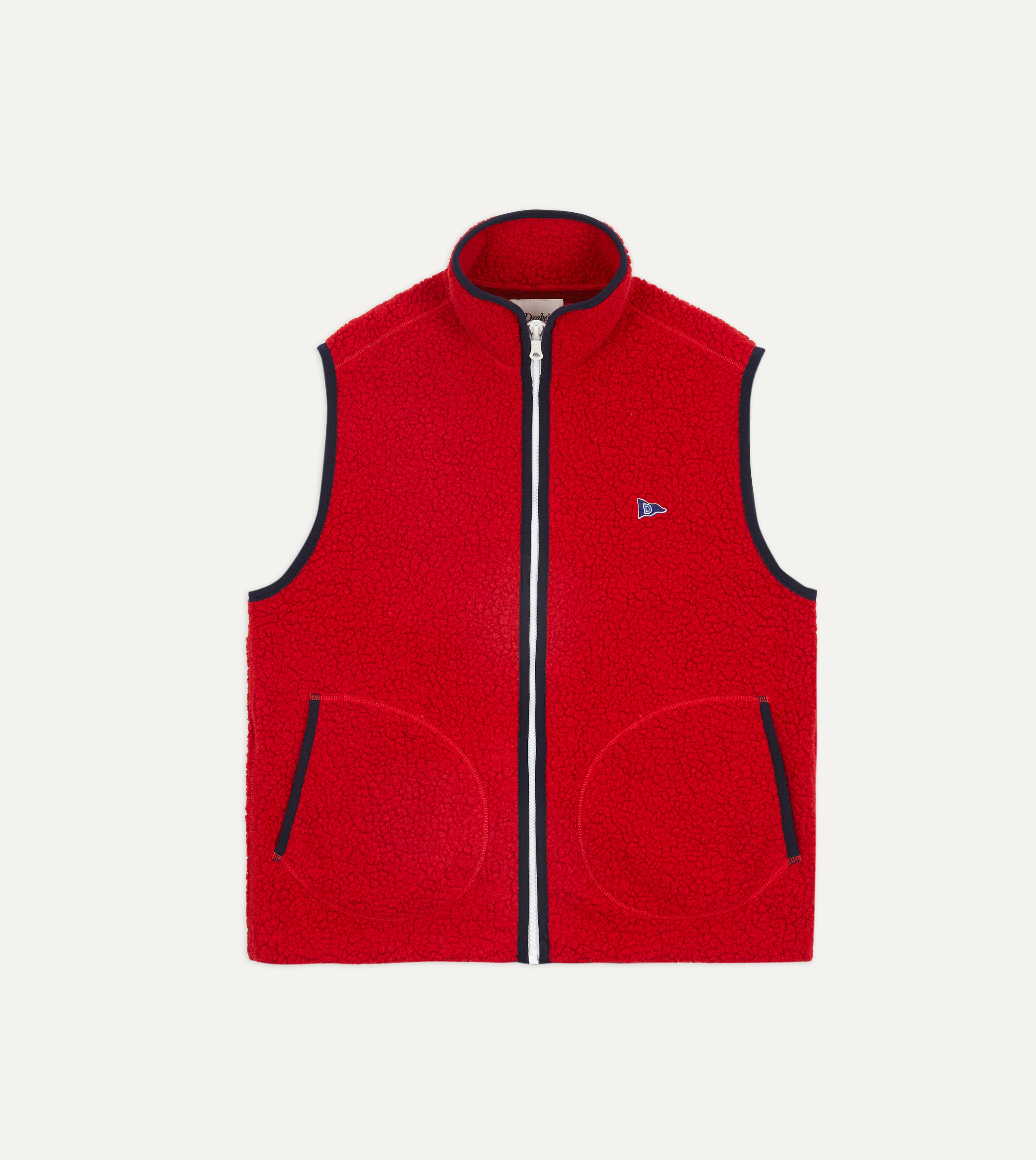Red Boucle Wool Zip Fleece Vest – Drakes US