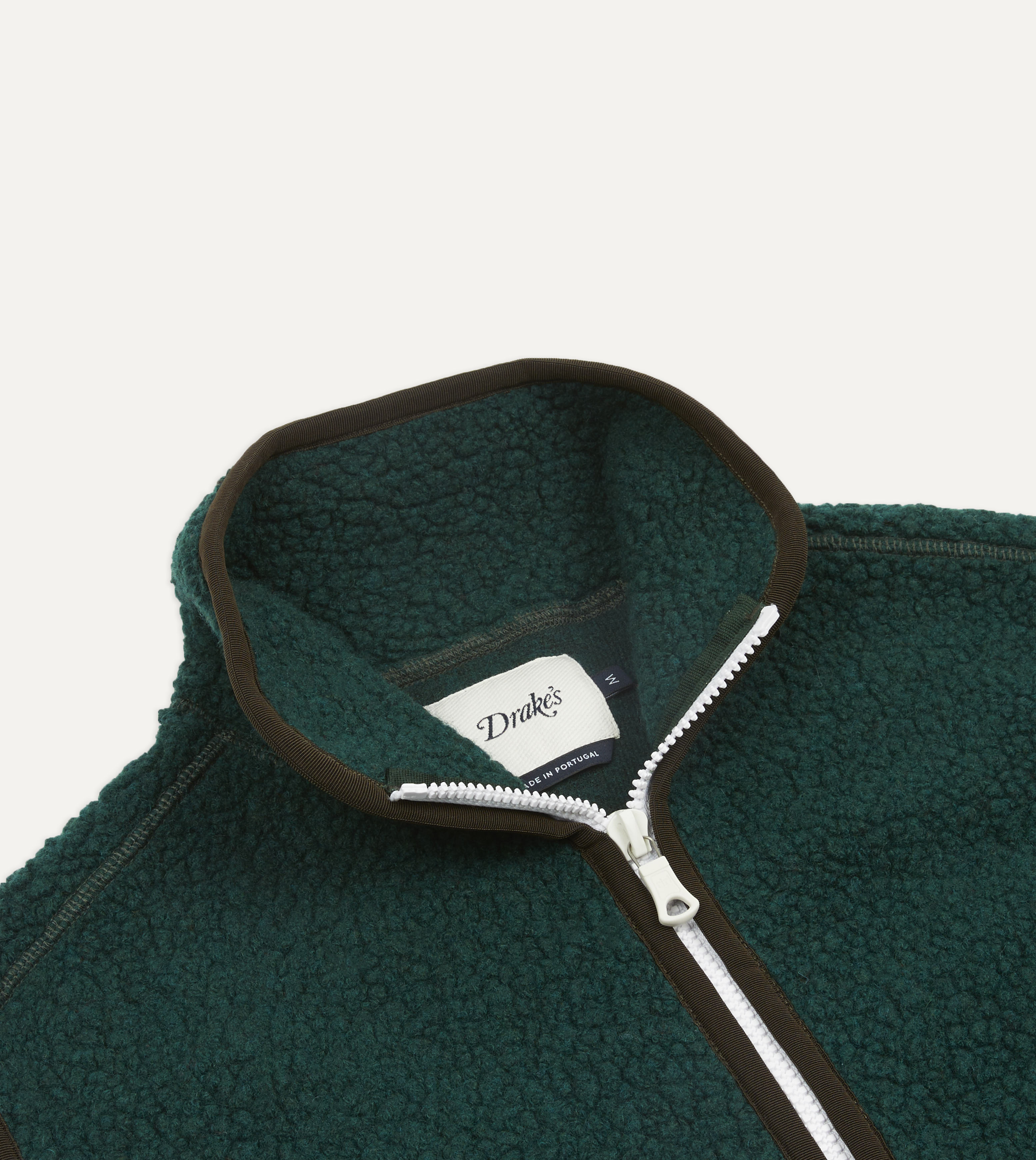 Dark Green Boucle Wool Zip Fleece Vest – Drakes US