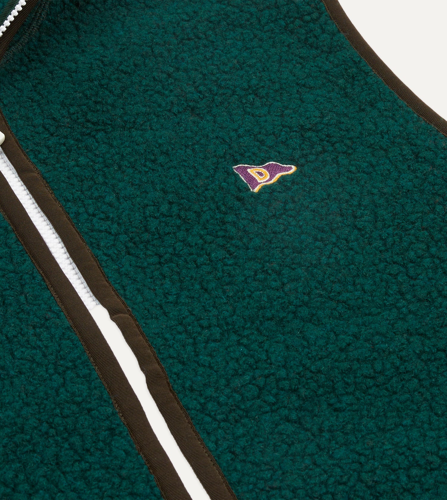 Dark Green Boucle Wool Zip Fleece Vest