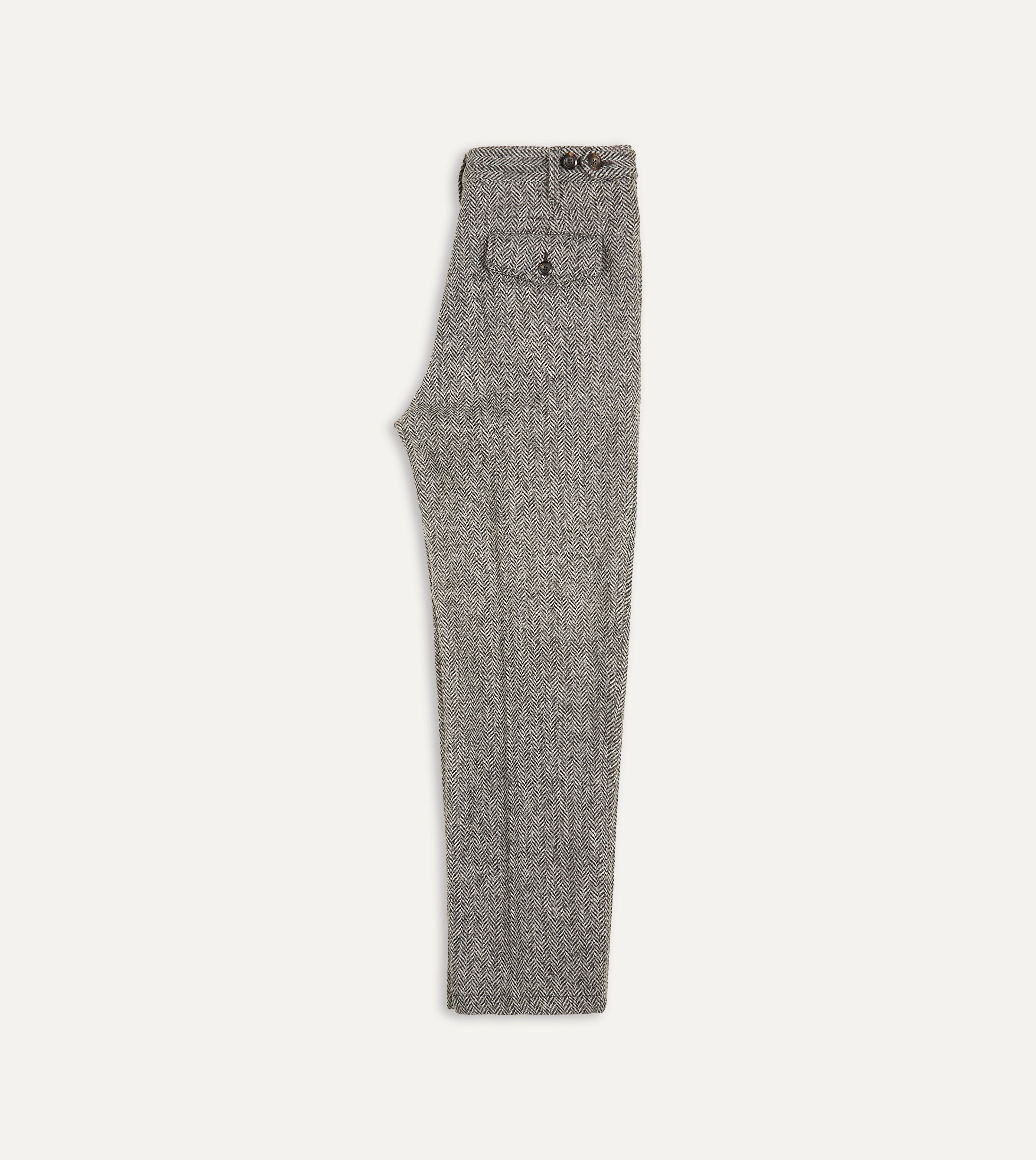 Grey Herringbone Harris Tweed One Pleat Games Trousers – Drakes US