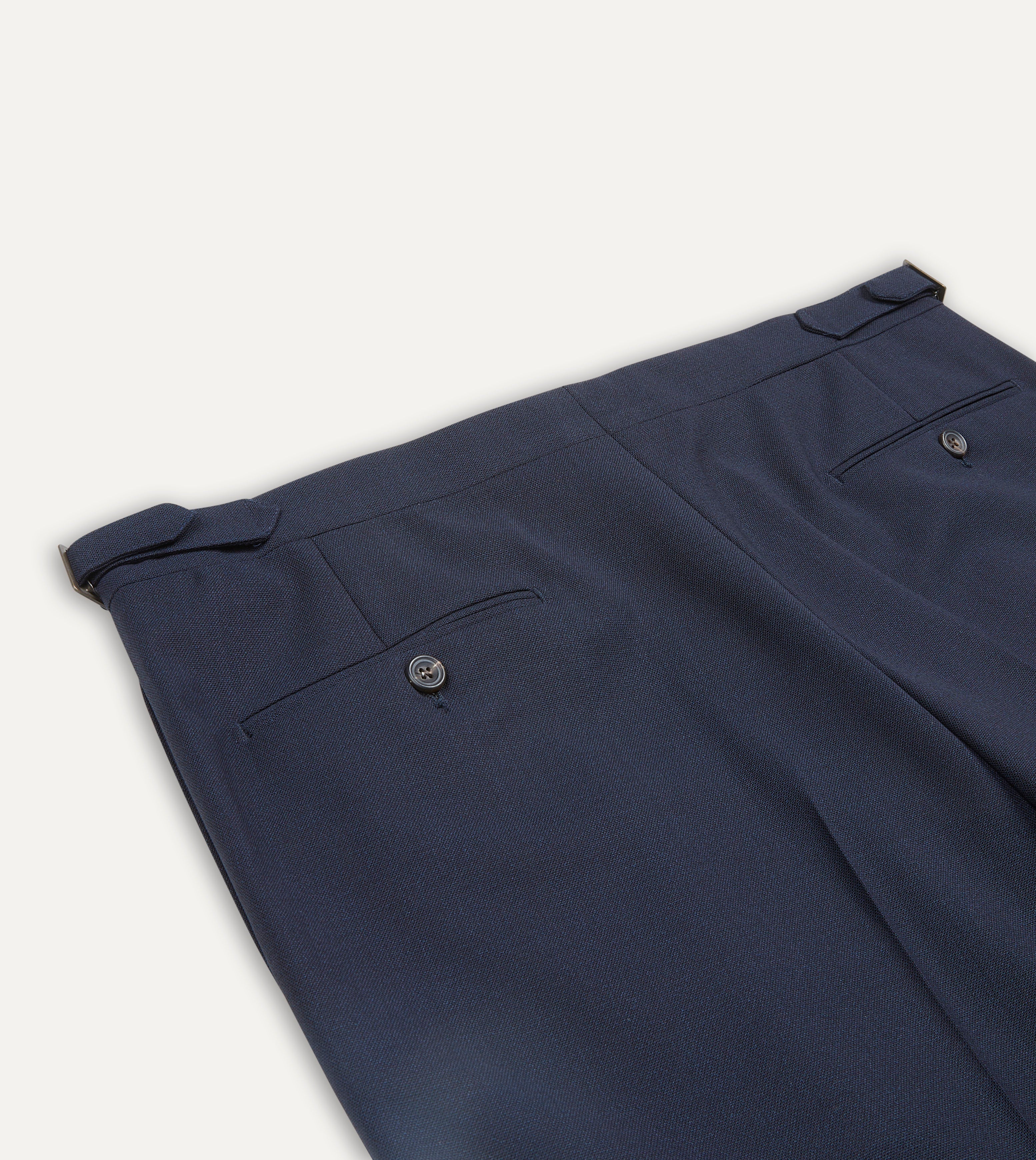 Navy Tropical Wool Single Pleat Trouser – Drakes US
